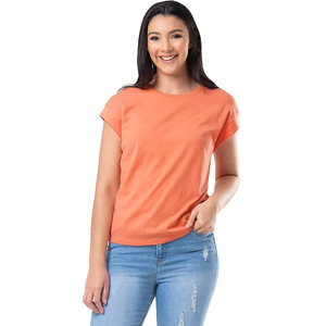 Camiseta de Manga Corta con Cuello Redondo para Mujer, Color Sólido, 100% Algodón, Transpirable, Informal, Tejido de Punto, Corte Regular, para Primavera y Verano - Product Image 3