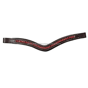 Diadema clásica de cuero con cristales rojos de 6 mm para caballo, accesorios de brida ecuestre, diadema de cuero para caballo en tamaño cob completo - Product Image 1