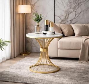 Modern Marble Top <b>Console</b> <b>Table</b> with <b>Gold</b> Metal Pedestal Base Living Room Accent Furniture - Product Image 4