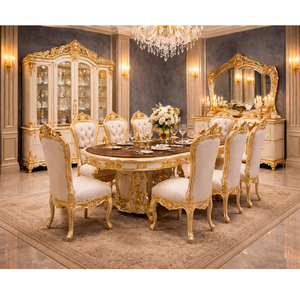 Juego de mesa de madera tallada a mano con temática turca para comedor, con adornos de hoja de oro, para 8 personas, precio de fábrica. - Product Image 4