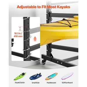 Supporto per kayak resistente per 3 kayak, capacità 200 libbre, regolabile, autoportante, con ruote bloccabili, per uso interno ed esterno - Product Image 3