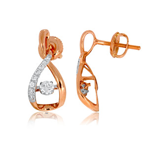 14K Rose <b>Gold</b> Diamond Drop <b>Earrings</b> Round Brilliant Cut Lab Grown Diamonds Open Teardrop <b>Dangle</b> Design Elegant Jewelry for Women - Product Image 3