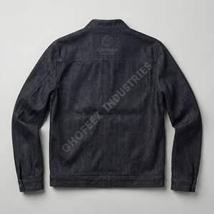 แจ็คเก็ตเดนิมผู้ชายแบบไม่มีฮู้ด คอตั้ง แต่งกระดุมโลโก้ด้านหน้า พร้อมลายพิมพ์ ดีไซน์พิเศษ - ปรับแต่งขนาดและโลโก้ได้ - Product Image 3