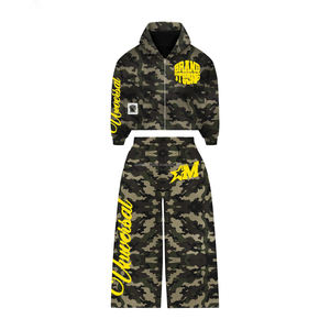 ชุดเซ็ตเสื้อฮู้ดดี้และกางเกงขายาวทรงโอเวอร์ไซส์ ผ้าฝ้าย 100% สำหรับผู้ชาย สไตล์สตรีทแวร์ ประดับคริสตัล  รับผลิตตามสั่งขายส่ง - Product Image 2