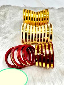 Luxury White Resin <b>Bangles</b> Gold Beaded Carved Leaf Design Bridal Jewelry <b>Set</b> Wholesale Handcrafted Ivory Resin Bracelets - Product Image 5