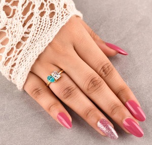 Anillo Toi et Moi de Moissanita y Turmalina Paraíba, Plata de Ley 925 Chapada en Oro, Anillo de Compromiso de Dos Piedras, Regalo para Ella - Product Image 5