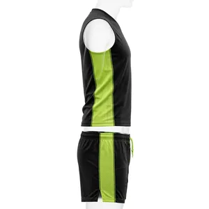 Conjunto Deportivo Unisex Negro y Verde Lima, Camiseta sin Mangas y Pantalones Cortos de Poliéster con Estampado por Sublimación, Ropa Deportiva Transpirable, Uniforme para Adultos - Product Image 3