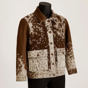 Chaqueta de Cuero Vacuno Desgastado para Hombre con Estampado Animal de Piel de Vaca Natural, Fabricante en Pakistán - Product Image 4