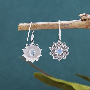 925 Sterling Silver Natural <b>Rainbow</b> Moonstone Lotus Flower Mandala Dangle Earrings Wholesale Women Boho Gemstone Jewelry - Product Image 6