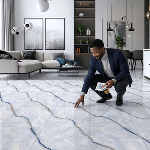 Aramani Seal Marble Look Glazed Porcelain Floor Tiles 60x60cm Glossy Ceramic Anti-Acid Finish 4-Year Warranty 10mm Thick - Product Image 4