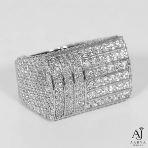 White Gold Rhodium Plated 925 Silver Moissanite Hip Hop Engagement <b>Ring</b> <b>Iced</b> Out Pave Band Prong Set Unisex Wedding Party - Product Image 4