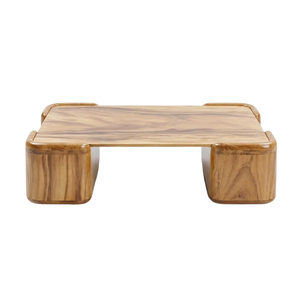 Organic Modern Solid Suar Wood <b>Coffee</b> <b>Table</b> Chunky Blocks <b>Legs</b> Curved Edge Elegant Natural Grain Handmade Furniture - Product Image 1