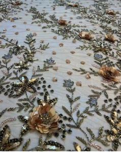 High Quality Handmade Pearl Beaded Woven Georgette <b>Fabric</b> for Wedding Gown Luxury Decoration From India Exporter at Best Price - Product Image 3