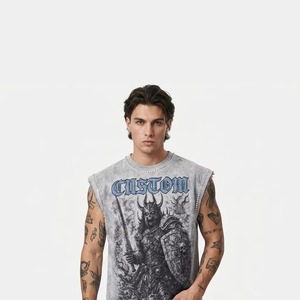 Custom Rhinestone Graphic Printed <b>Tank</b> <b>Top</b> 100% Cotton Jersey <b>Vintage</b> Style Sleeveless T Shirt Unisex Streetwear OEM Wholesale - Product Image 6