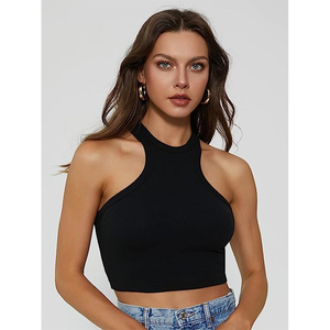 Casual Women’s Crop Vest Ribbed High Neck Slim Fit Sleeveless Tank <b>Top</b> - Product Image 5