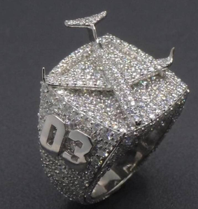 Silver Moissanite <b>Initial</b> <b>Ring</b> Iced Out Luxury Hip Hop Jewellery For Men Fashion Streetwear Gift And Bold Statement Style - Product Image 6