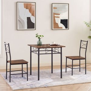 <b>Retro</b> Brown 3-Piece Kitchen <b>Dining</b> Room <b>Table</b> Set with Chairs - Product Image 6
