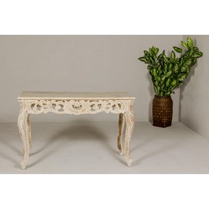 Mesa Auxiliar de Madera de Pino Tallada al por Mayor |   Acabado Crema de Miel - Product Image 4