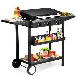 3 Burner <b>Flat</b> <b>Top</b> Gas <b>Griddle</b> Station-30,000 BTU Propane Fuelled Ceramic Coated Cast Iron Cooking Pan - Product Image 3