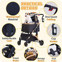 Poussette pour animaux de compagnie pour petits chiens et chats avec système d'amortissement à 6 points, pliage à une touche et panier amovible