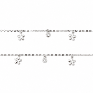 925 Sterling Silver Flower Charm <b>Anklet</b> with Cubic Zirconia Dangle Accents for Women Minimalist Daily Wear Gift Jewelry - Product Image 3