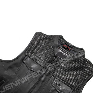 Chaleco de Cuero con Cierre de Cremallera, Chaqueta de Motociclista, Cuero Vacuno Genuino, Estilo Outback, Hecho en Pakistán, Chaleco de Cuero Trenzado Elegante - Product Image 2