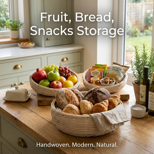 Juego de 3 Cestas de Frutas de Mimbre Blanco, Tazones de Almacenamiento de Mimbre Tejidos a Mano, Organizador Natural para la Encimera de la Cocina, Cesta Decorativa de Mimbre - Product Image 5