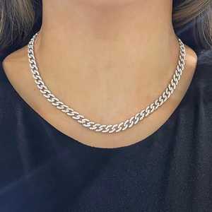 Cuban Curb <b>Chain</b> Link Necklaces 14K 18K Solid Gold Pave Round Lab Grown Diamond <b>Box</b> Clasp 15Inch Layering Modern Luxury Jewelry - Product Image 5
