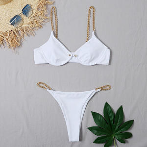 Ensemble bikini 2 pièces à coupe haute pour femme avec couleurs unies, coussinets amovibles et tissu extensible - Product Image 4