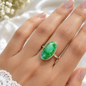 Natural Green Turquoise 925 Sterling Silver Oval Cabochon Gemstone <b>Ring</b> Handmade Adjustable Women's Wedding Trendy Jewelry Gift - Product Image 5