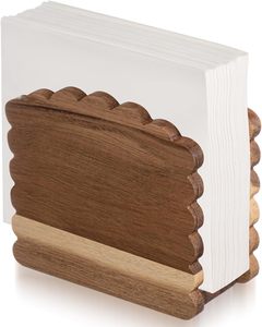 Porta Servilletas de Madera de Acacia, Dispensador de Servilletas Vertical de Madera Festoneada para Mesa, Estilo Rústico y Elegante para Bodas, Fiestas y Restaurantes - Product Image 1