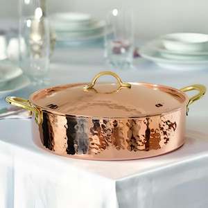 Olla de cobre vintage para servir con tapa y asas de latón, utensilios de cocina hechos a mano para el hogar, hotel, restaurante. - Product Image 1