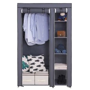 Armadio Portatile Pieghevole in Plastica Grigio da 67 Pollici, Montaggio Rapido e Semplice con Tessuto Non Tessuto e Asta Appendiabiti - Product Image 5