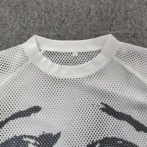 White Mesh T-Shirt With Number 4 <b>Face</b> Print Short Sleeve Crop Top Men's Street Style Breathable O-Neck Regular Fit - Product Image 3