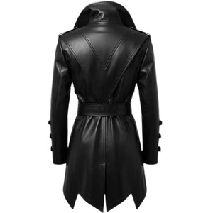 Manteau trench en cuir noir, style gothique steampunk, avec boucles - Product Image 2