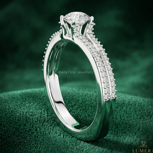 Bague de fiançailles en diamant de laboratoire rond certifié IGI, à double sangle pavée de diamants, en or blanc 9K, 10K, 14K, 18K pour femme - Product Image 4