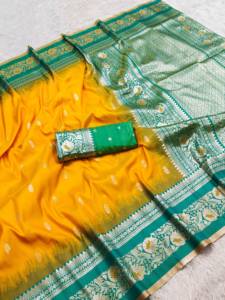 ผ้าไหมบาเนราสีพรีเมียมสีม่วงและสีแดง พร้อมขอบผ้าทอลายทองคำแบบดั้งเดิม สำหรับงานแต่งงานแบบอินเดีย สำหรับผู้หญิง - Product Image 5