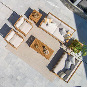 Ensemble de canapés de jardin en teck minimaliste moderne, imperméable, pour espaces de vie extérieurs contemporains, pour villa et hôtel - Product Image 3