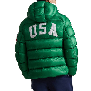 Men Green Hooded <b>Canvas</b> Puffer <b>Jacket</b> American Flag Patch Front Waterproof Breathable Eco-Friendly Windproof Winter Casual Coat - Product Image 3