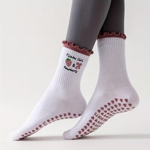 <b>Custom</b> LOGO Summer Flower <b>Grip</b> Crew <b>Socks</b> Embroidery Anti-Slip Breathable Cotton Yoga <b>Socks</b> for Women Adults Autumn - Product Image 6