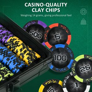 500 pezzo 14 Set di fiches da Poker del casinò in argilla grammo con custodia in alluminio con pulsante mazziere 5 dadi - Product Image 5