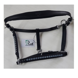 Wholesale <b>Best</b> Quality Custom Leather Halters Black with Aqua Gray Pantone Brass <b>Fittings</b> Adjustable Horse Halter - Product Image 1