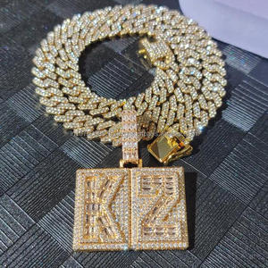 จี้เพชรฮิปฮอป "KZ" ชุบทอง พร้อมสร้อยคิวบาลิงค์ สำหรับผู้ชาย - Product Image 4
