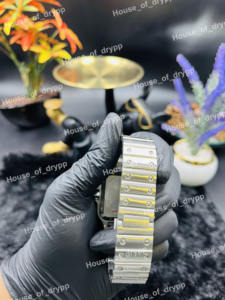 Montre de luxe à mouvement automatique avec cadran vert arabe, boîtier carré serti de diamants Moissanite VVS, fenêtre de date - Product Image 3