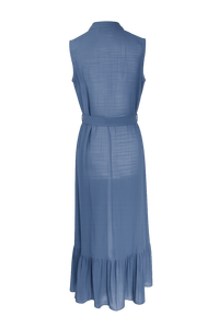 Blue Solid Woven Digital Printing Sleeveless Mandarin Collar <b>Maxi</b> Dress Wrap Tie Belt A-Line Romantic Summer Casual - Product Image 2