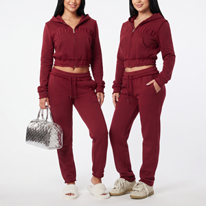 Conjunto de Sudadera Corta con Cremallera y Pantalones Jogger de Dos Piezas, Estampado, 100% Algodón, Traje Deportivo Ligero, Pantalones Ajustados para Mujer - Product Image 1