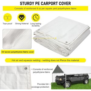 Bâche de remplacement pour auvent de camion 10x20 pieds, abri de tente pour voiture avec 48 cordons élastiques à billes, blanc - Product Image 6