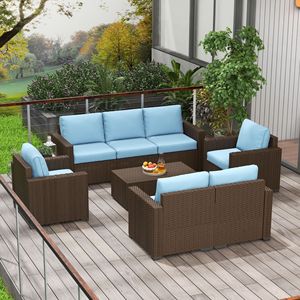 Conjunto de Muebles de Patio Azules para Espacios Exteriores, con Cojines y Mesa de Almacenamiento para Uso con Sofá - Product Image 2