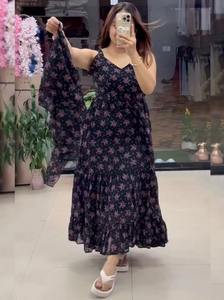 Vestido Largo de Verano 2026, Nuevo, Bonito, Informal, con Estampado Floral, Lavable, Estilo Occidental, para Mujer, Talla Grande, Cuello en V, Tela Georgette - Product Image 2