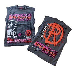 <b>Men</b> Washed <b>Black</b> <b>Tank</b> <b>Top</b> Bold Graphic Print Sleeveless Studded Streetwear Casual Summer Muscle Shirt - Product Image 4
